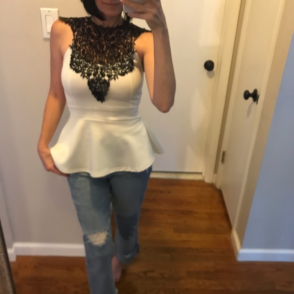 White with lace tank.